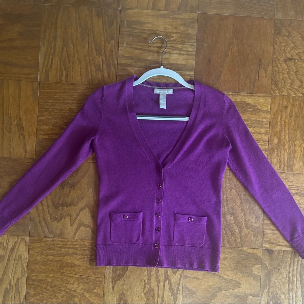 Banana Republic Magenta V-Neck Button Cardigan